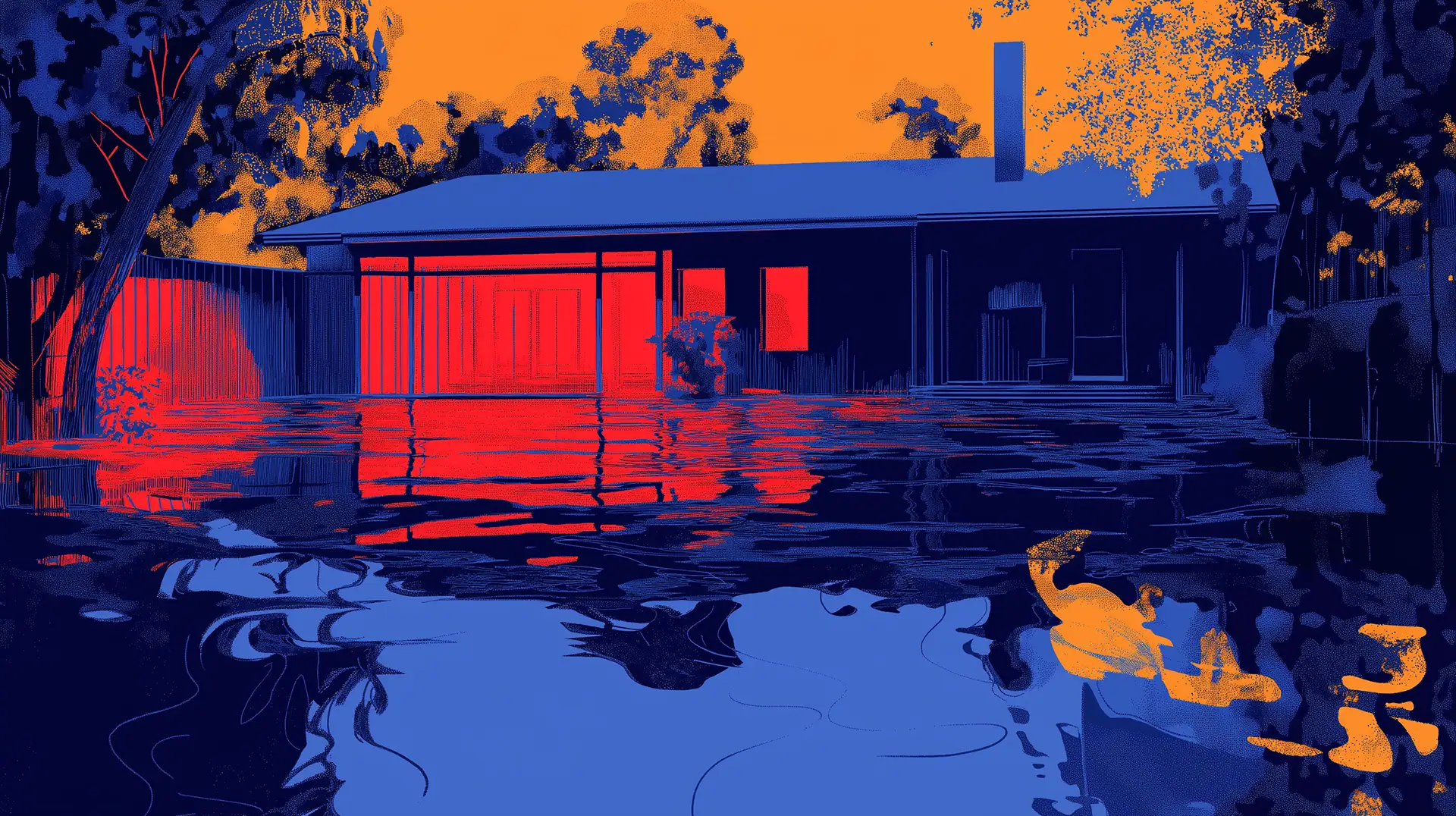 A stylized image depicting a house submerged in water, representing the concept of "Flood-Prone Area Insurance".